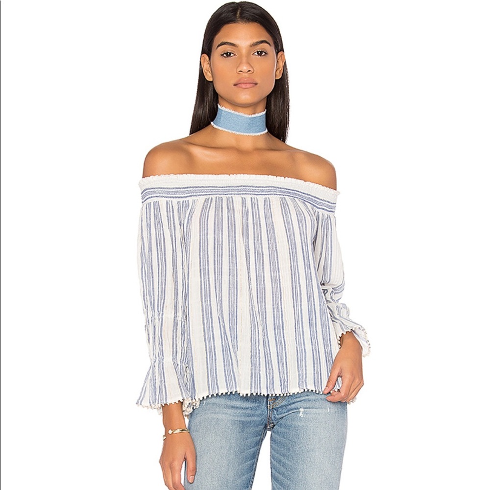 Love shack fancy blue and white daisy top